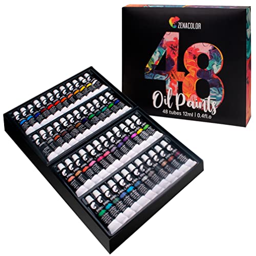 Zenacolor 48 Tubos de Pinturas al Oleo Set de 48 x 12 mL - Pintura para Profesionales - Caja de 48 Colores Diferentes - Ideal para Adultos