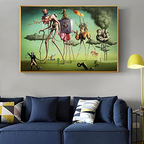 Jianghu Art, Cuadros de reproducción de arte de pared de 'The American Dream' - Pinturas al óleo abstractas de Salvador Dali Lienzos Posters Famous Artwor 70x125cm (28x49in) con marco