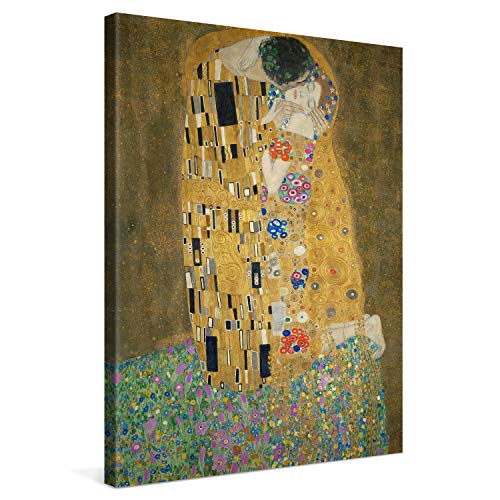 PICANOVA – Gustav Klimt The Kiss 60x80cm – Cuadro sobre Lienzo – Impresión En Lienzo Montado sobre Marco De Madera (2cm) – Disponible En Varios Tamaños