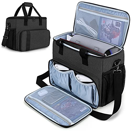 CURMIO Bolsa PS5, Bolsa Transporte PS5, Estuche para PS5, Bolsa de Viaje Compatible con PS5, PS4, PS4 Pro, Bolsa Consola, Controladores, Juegos y Accesorios,Negro (Sólo Bolsa, Patente Pendiente)