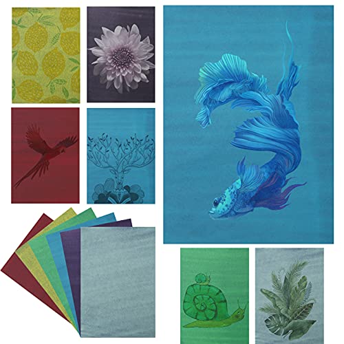 Gukasxi 30 hojas de papel cianotípico de alta sensibilidad,impresión solar, impresión de la naturaleza (6 colores), papel cianotípico de 8.3 x 5.8 pulgadas, papel de dibujo solar para niños y adultos