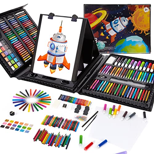 Juegos de pintura de dibujo para niñas,juegos de suministros de arte de unicornio con pasteles de aceite, crayones, lápices de colores, bolígrafos de acuarela, regalos para niñas (rosa, 208 piezas)