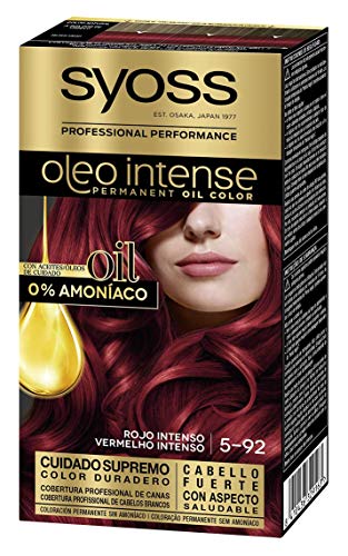 Syoss Oleo Intense - Tono 5-92 Rojo Intenso – Coloración permanente sin amoníaco – Resultados de peluquería – Cobertura profesional de canas