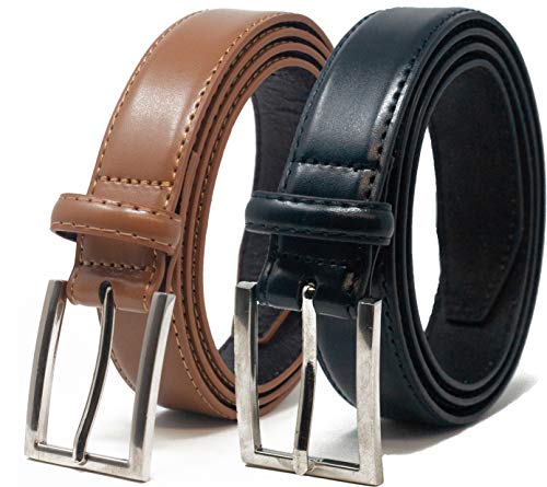 Ashford Ridge Cinturón Para Pantalones De Cuero De 30 mm Para Hombres, Paquete Doble - Negro/Bronceado - Medio