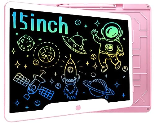 Richgv Tableta de Escritura LCD 15 Pulgadas, Pizarra Digital Talla Grande, Juguetes para niños para Dibujar y Escribir en casa, la Escuela, al Aire Libre (Rosa)
