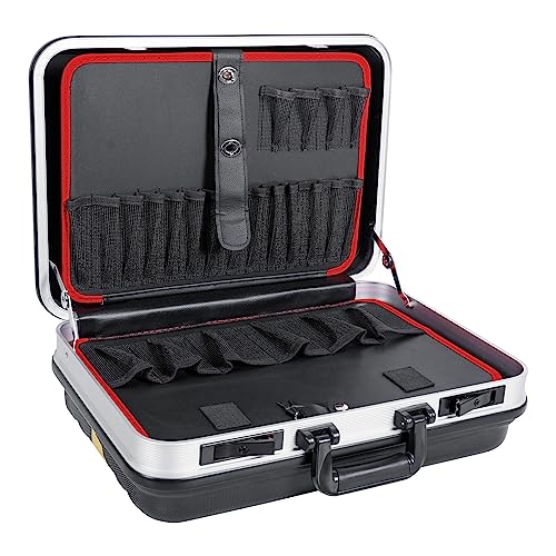 STIER caja de herramientas vacía básica, carcasa de plástico ABS, caja de herramientas negra, robusta y resistente a los impactos, capacidad de carga de 15 kg, 30 bolsillos para herramientas, llave