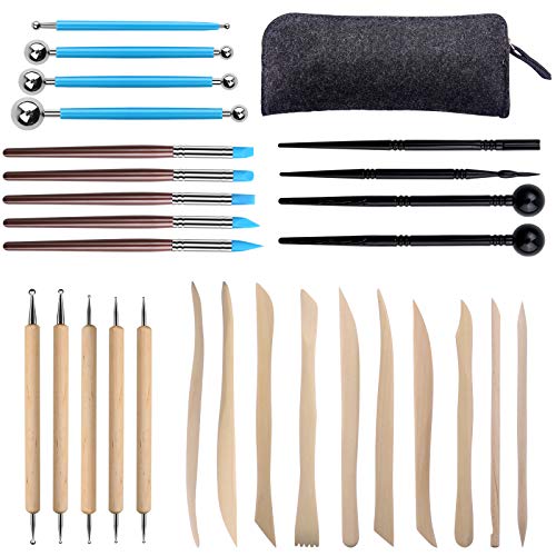 Aokyom Herramientas Modelado,28 PCS Herramientas Arcilla Polimérica,Cerámica Herramientas Arcilla Set Herramienta de Escultura Bolsa Almacenamiento Perfecto DIY Arte Cerámica Carpintería Principiantes