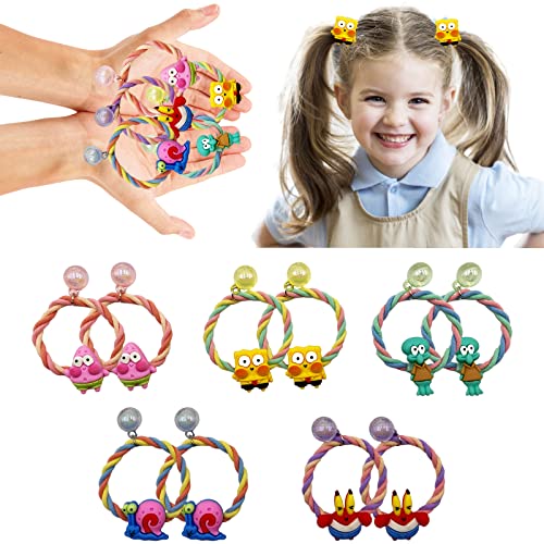 POVALLOV Elasticas Scrunchies 10 Piezas de Cuerda de Pelo de NiñA Dibujos Animados Cabeza de NiñOs Cuerda Accesorios Para El Cabello Femenino，Cuerda de Pelo de Dibujos Animados de Bob Esponja