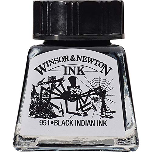 Winsor & Newton Tinta para Dibujo Drawing Ink - frasco de 14ml, tinta china negra, indian ink, resistente al agua y la luz