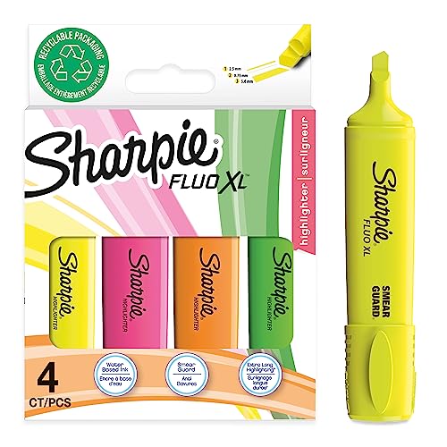 Sharpie Fluo XL rotuladores fluorescentes, punta biselada, colores surtidos fluorescentes, paquete de 4