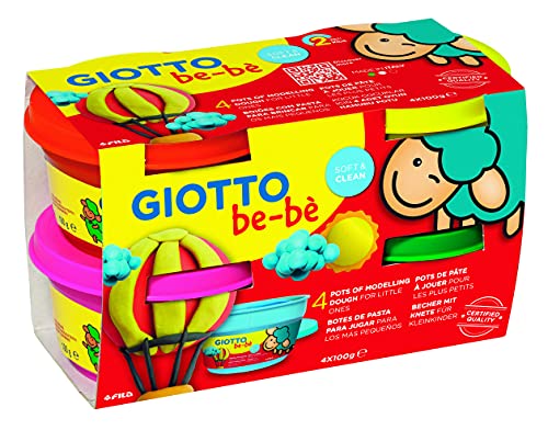 GIOTTO be-bè - Caja de pasta para jugar, 4 x 100 g (roja, amarilla, magenta, verde)