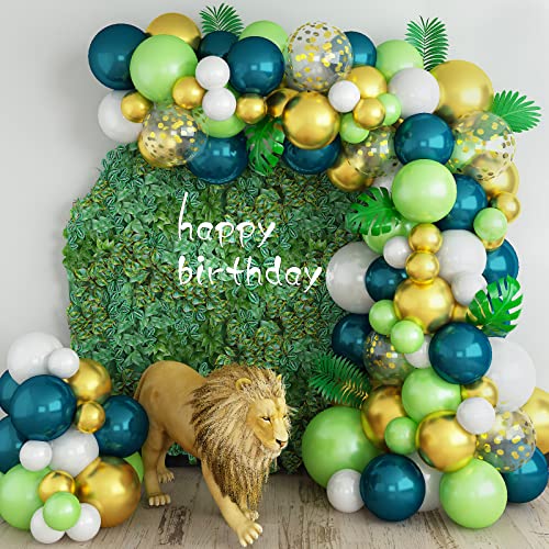 Traje de arco de globo tropical verde oscuro platino confeti Corona de globo con naranja agria Turquesa Turquesa azul Globo de látex Wild Jungle Wildlife Park decoración de fiesta de cumpleaños