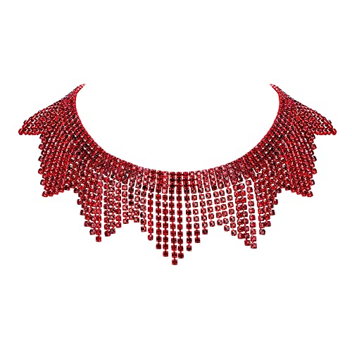EVER FAITH Collar Mujer Rhinestone Cristal Cadena de Flecos Accesorios para el Club de Verano para Boda Novia Rojo Tono Rojo