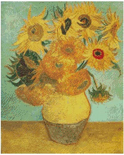punto de cruz de algodón con diseño de girasoles de Vincent Van Gogh, 12 girasoles de Vincent Van Gogh, punto de cruz, 150 x 196, 38 x 45 cm