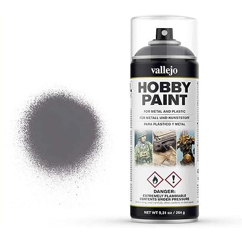 Vallejo 28031. Spray Pintura Alta concentracion Gris Metalizado, de Grano extrafino, para Superficies de plastico o Metal