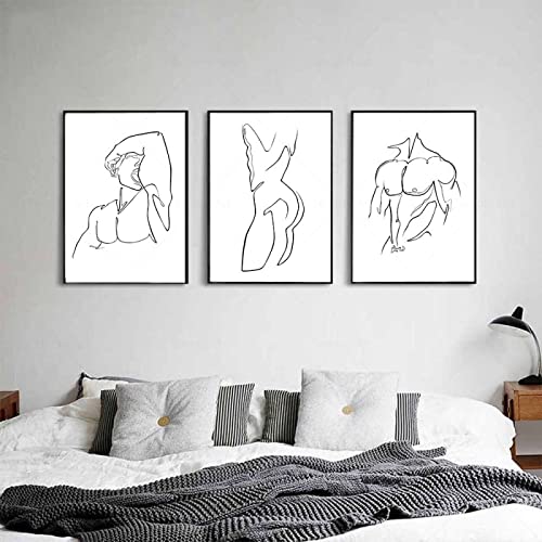 Desnudo Abstracto Hombres Lienzo Corporal Póster Línea Masculina Dibujo Impresión Pintura Minimalista 3 Piezas Cuadros De Arte Mural Para La Decoración Del Hogar Del Dormitorio 60Cmx80Cmx3Pcs Sin Marc