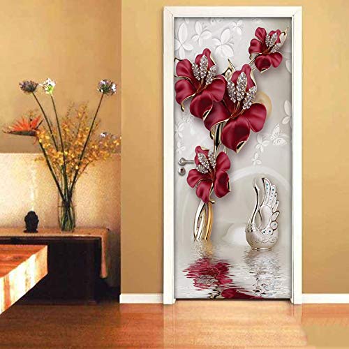 Papel Pintado Puerta Cisne Alazor Etiqueta de Puerta Adhesivo Decorativo de Puerta Autoadhesivo de Bricolaje Pegatinas de Pared 77x200cm