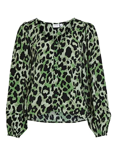 Vila Vifini-Cuello en V L/S Top/Su-Noos Camiseta de Manga Larga, Verde Mineral, 38 para Mujer