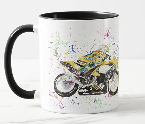 Vixar Taza de acuarela para moto, regalo de cumpleaños, trabajo, oficina, Navidad, té, café (negro)