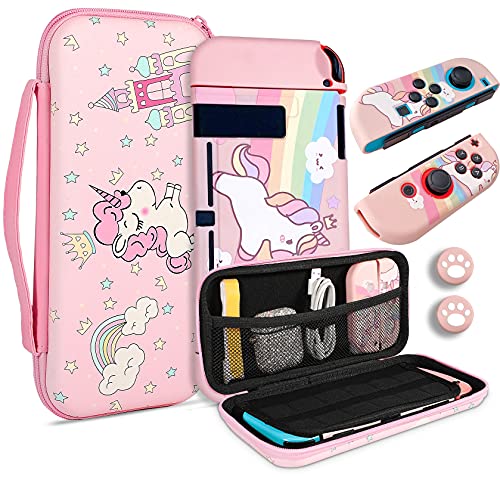 JYPS Unicorn Kit de estuche de transporte para Nintendo Switch con asa de transporte para accesorios de consola, bolsa protectora portátil rosa,bolsa de viaje compatible con Nintendo Switch para niñas