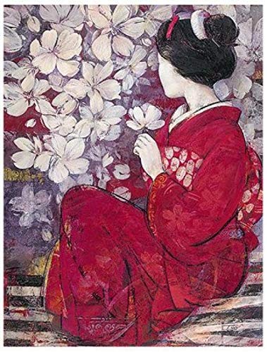 Pintura de diamante, geisha japonesa, juego lleno de arte de diamante y pintura de árbol de bricolaje de arte de diamante por kit digital