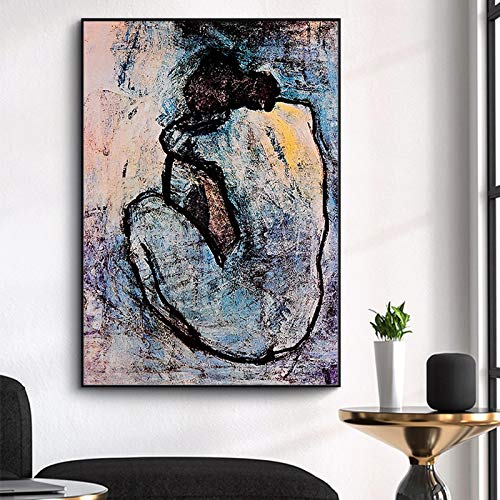AINLIG Mujeres desnudas azules de Pablo Picasso Pintura abstracta en lienzo Cuadros Carteles e impresiones Imagen de pared para decoración de sala de estar 40X60cm Sin marco