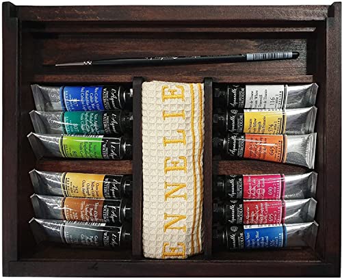 Sennelier Caja de pintura Aquarelle – Caja de madera Aquarelle extra fina de 12 tubos de 10 ml