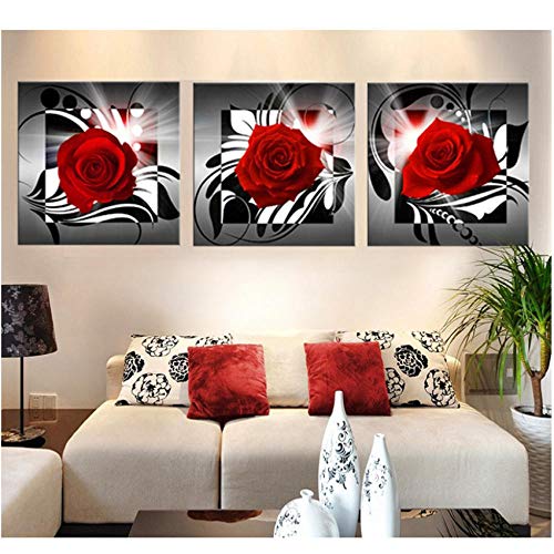 Red Rose 3Pcs Wall Art Set Pictures Canvas Painting HD Prints Posters Living Room Home Modern Kids Decoration Triptych Artwork Office Corridor Mural