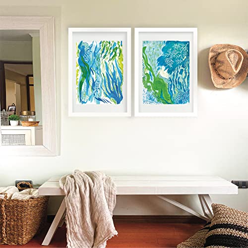 NURVITECH- Láminas decorativas pared abstracto marino. Cuadros decoración salón modernos, dormitorios, cocina, baños. Set de 2 Impresiones de Acuarela Originales de 42 x 30 cm. Sin marco