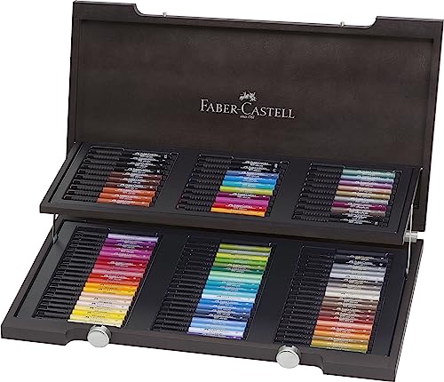 Faber-Castell 167400 - Estuche de madera con 90 rotuladores Pitt punta de pincel, multicolor