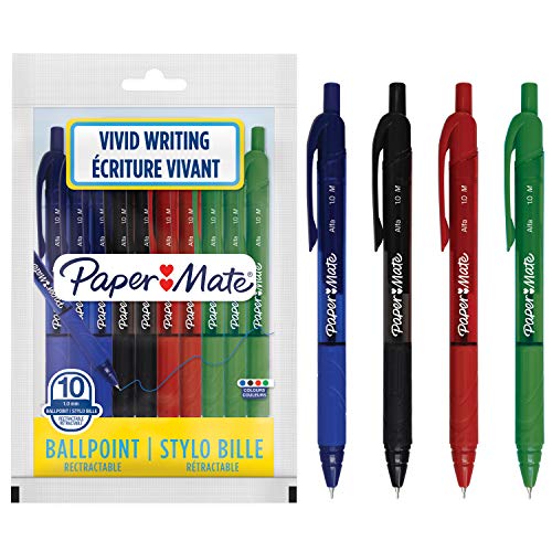 Paper Mate Alfa bolígrafos retráctiles - Punta mediana (1,0 mm), Colores surtidos de tinta, 10 unidades