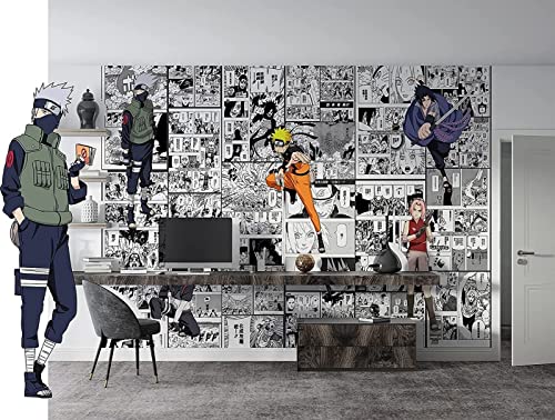 Papel Pintado 3D Cartel Cómico Blanco Y Negro Naruto Japón Fotomurales 3D Tv Fondo Pared Dormitorio Murales Papel Tapiz Moderno