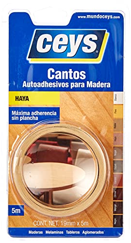 Ceys - Cantos Autoadhesivos para Madera - Máxima adherencia sin plancha - Color Haya - 19mm x 5m