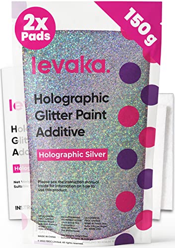 Levaka Aditivo de Pintura de Purpurina Plateada Holográfica 150 gramos - 2x Almohadillas de pulido - Mezclar con Pintura de Emulsión para Acabado Luminoso - Pintura Paredes Interior Exterior