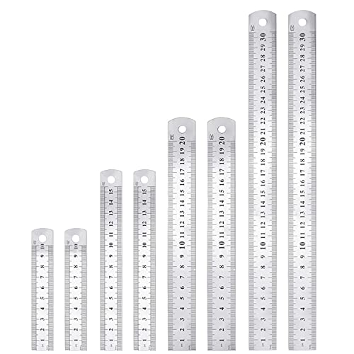 YHUIKXIN 8 Pcs Regla de Acero Inoxidable Regla Metalica Flexible Escala de Doble Cara Regla de Acero Precisión Dibujo de Ingeniero de la Escuela de Oficina 10cm 15cm 20cm 30cm