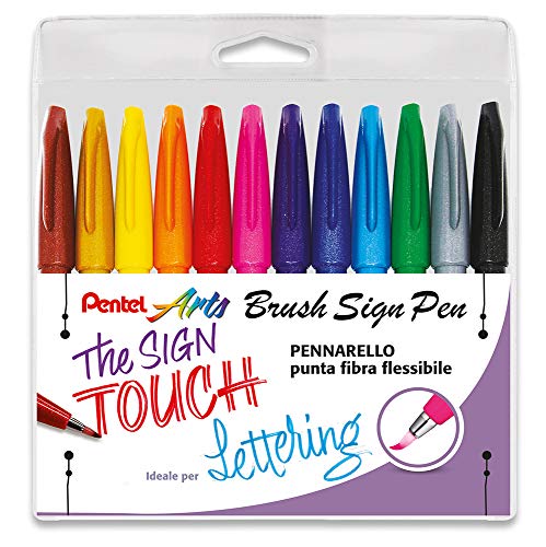 Pentel - Bolígrafo Brush Sign Pen, 10 unidades, color taschina 12 colori ass.ti