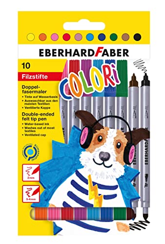 Eberhard Faber 550010 - Rotuladores Colori en 10 colores brillantes, rotuladores de doble punta con punta gruesa y fina, en caja de cartón, para dibujo fino y pintura de superficie