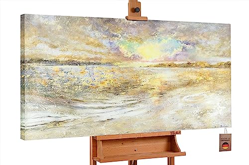 YS-Art Arte Abstracto de la Pared «Amanecer en el mar» Pintura con Textura PS028 (100 x 50 cm)