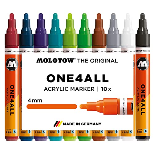 Molotow One4All 227HS - Lápices acrílicos (alta cobertura y permanentes, resistentes a los rayos UV, para casi todas las superficies), color multicolor 10 unidades