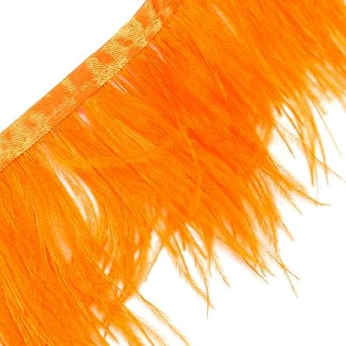 8-10 cm Negro Naranja Amarillo Pluma de avestruz Trim Fringe Natural Mullido Avestruz en cinta Decoración Plumas para vestido de fiesta Costura-Anaranjado amarillo