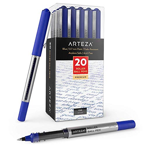 ARTEZA Bolígrafos de tinta de gel | Paquete de 20 | Color azul | Punta fina de 0,7 mm | Bolígrafos de gel para escritura, tomar notas, diarios personales y dibujo