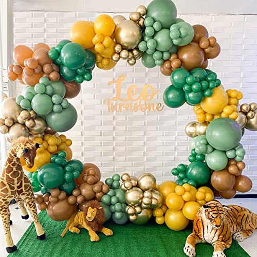 Arco Para Globos Guirnalda, Globos de Cumpleaños Selva Arco de Globos,Verde Salvia Marrón Verdes Oscuro Limon amarillo Globo Dorado Metalizado para Baby Shower Bodas Jungle Safari Fiesta Decoracion