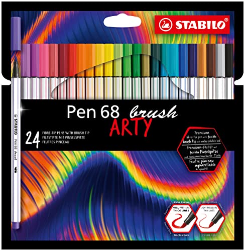 Stabilo, Rotulador punta de ppincel STABILO Pen 68 brush ARTY - Estuche con 24 colores