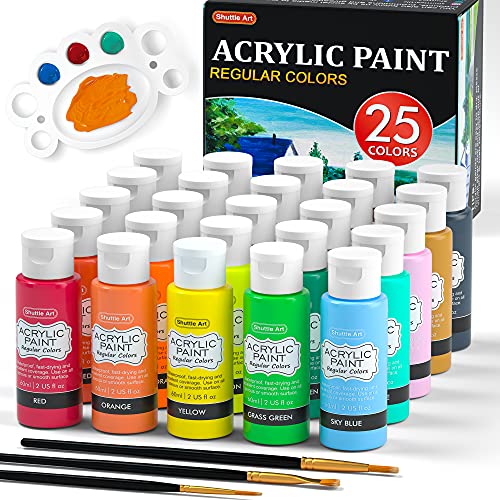 Pintura acrílica, Shuttle Art Juego de pintura acrílica de 25 colores, botellas de 60 ml, rico pigmentado, impermeable, pinturas acrílicas de para artistas, principiantes y niños en lienzo Rocas tela