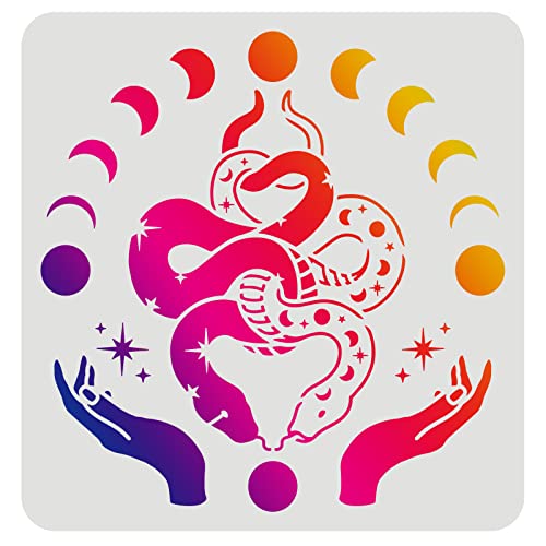 FINGERINSPIRE Plantillas Pintura Dibujo Serpiente 30x30cm Plantillas de Mano de elevación de plástico para decoración de Luna y Estrellas cuadradas para Pintar en Madera, Piso, Pared y Tela