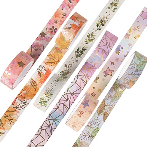 YUBX Oro Washi Tape Set cinta adhesiva decorativa Washi Glitter Adhesivo de Cinta Decorativa para DIY Crafts Scrapbooking 6 Rollos