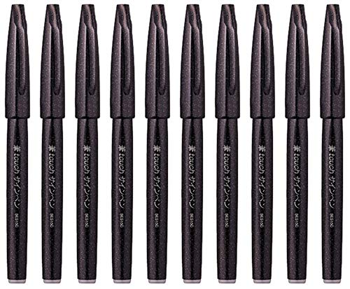 Pentel Fude Brush Touch Sign Pen SES15C - Paquete de 10 - Negro