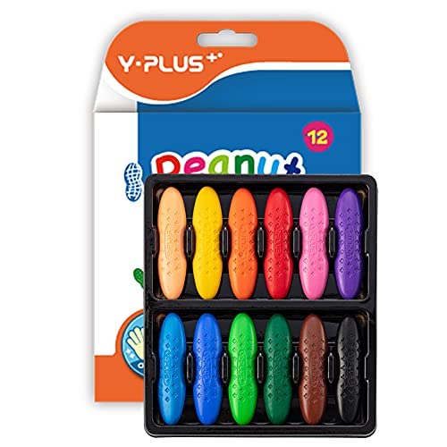 YPLUS Crayones de Cacahuete para Niños, 12 Colores Brillantes y No Tóxicos - Suministros de Arte Lavables y Seguros para Colorear y Pintar, Fáciles de Agarrar