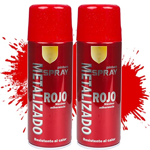 Etrexonline Pintura Spray Multicolor Profesional 400ml Adecuado Metal Madera y Plástico - Color Rojo Metalizada (Paquete de 2)
