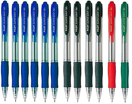 Boligrafo pilot supergrip pack 12 u.(6 azules,4 negros,1 rojo,1 verde)